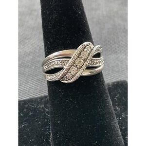 JWBR 925 Sterling Silver diamond accent crossover ring size 6.75